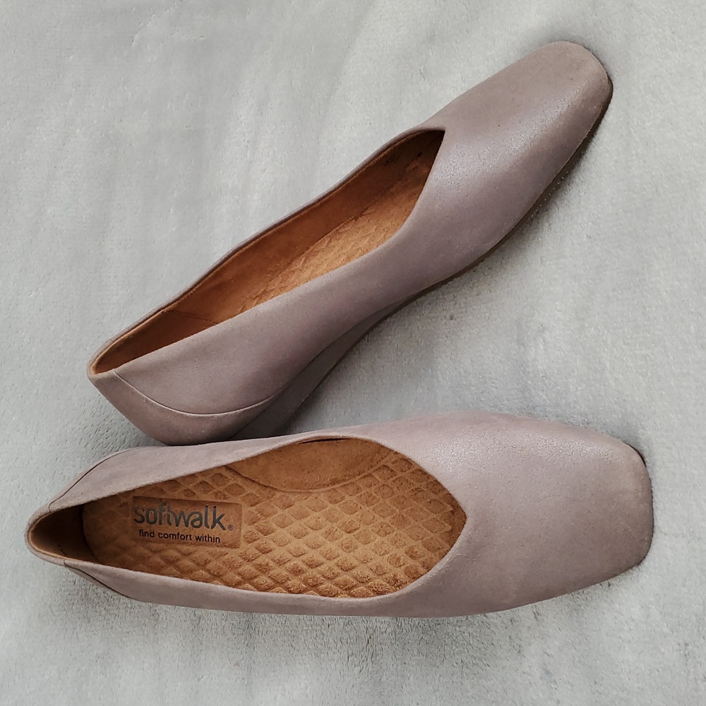 🆕️ SOFTWALK Find Comfort Within Vellore Grey Pearl Leather Flats SIZE: 10W